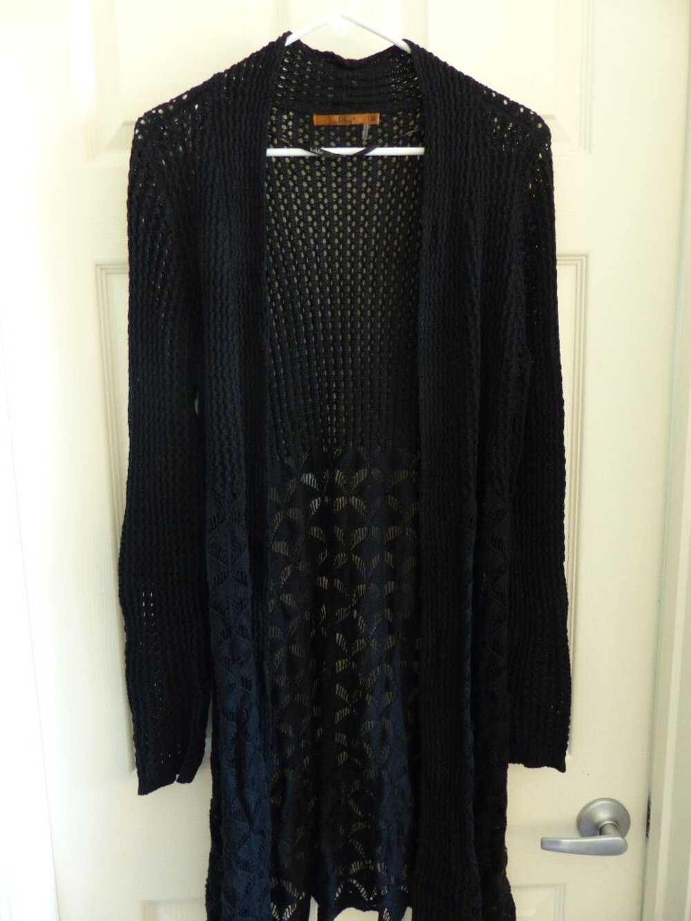 Belldini Lightweight Pointelle Duster Cardigan - Black